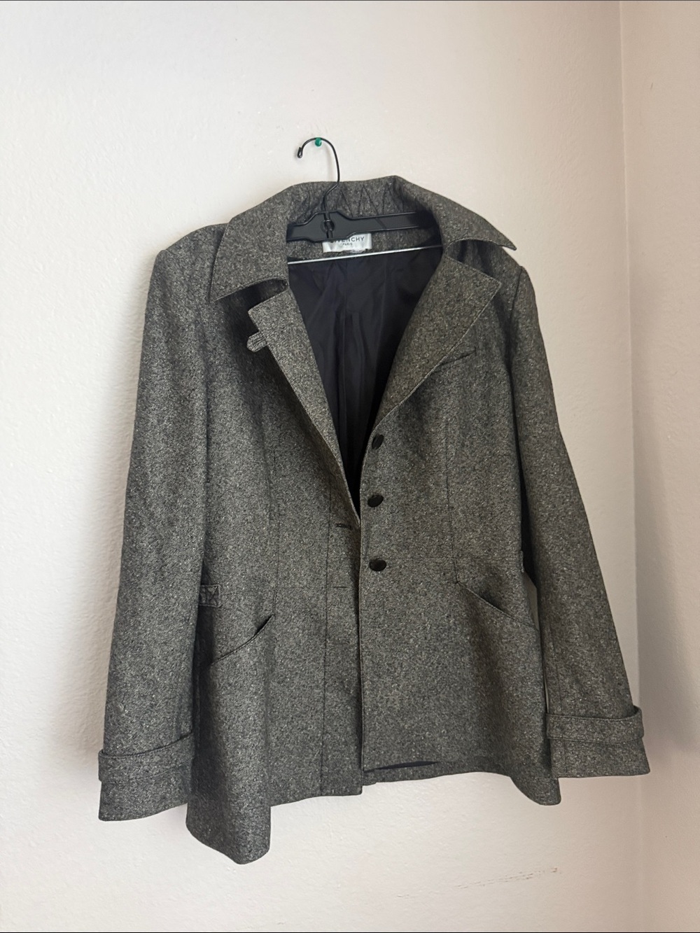 Givenchy Paris  Tweed Gray and Black Two-Tone shaped blazer Jacket Sz M